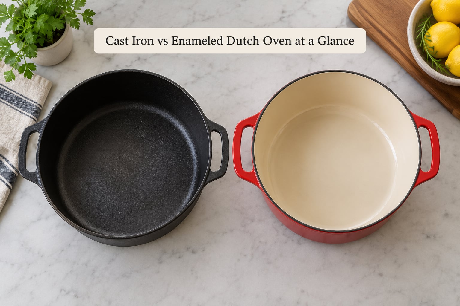 Cast Iron vs Enameled Dutch Oven at a Glance