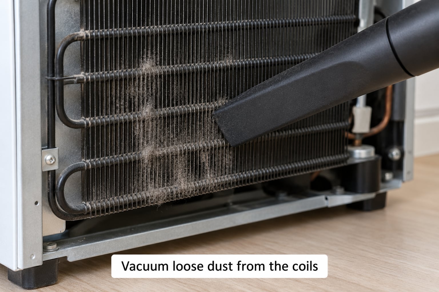Vacuum loose dust from the coils