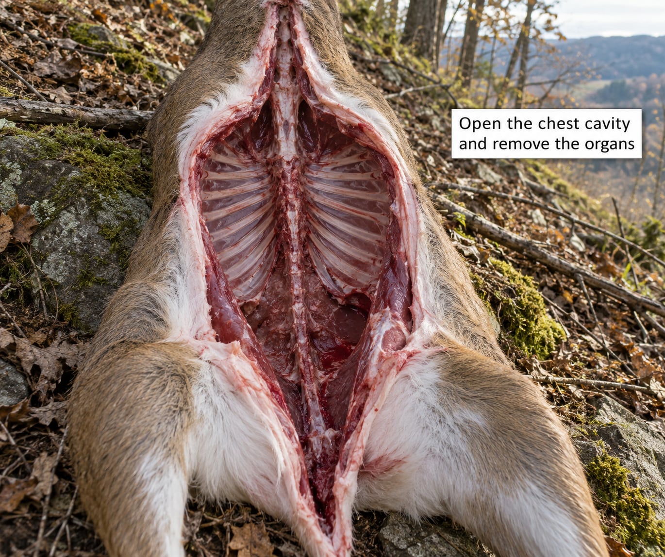 Open the chest cavity and remove the organs