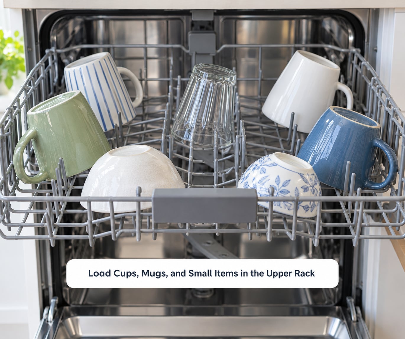 Load Cups, Mugs, and Small Items in the Upper Rack