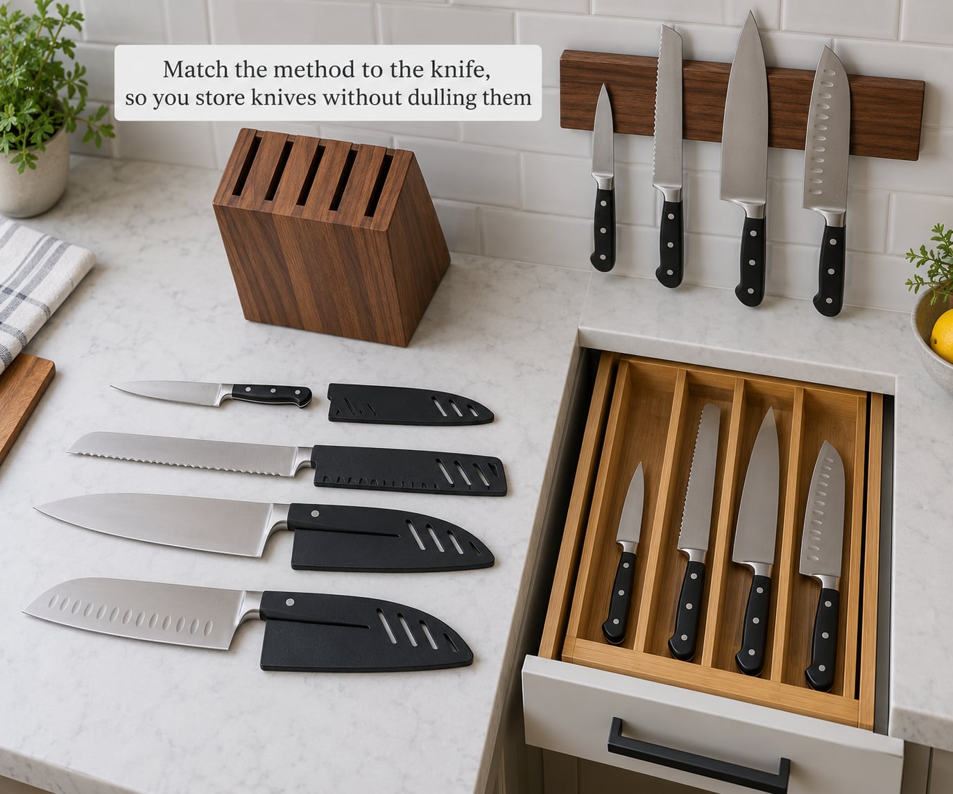 Match the method to the knife, so you store knives without dulling them