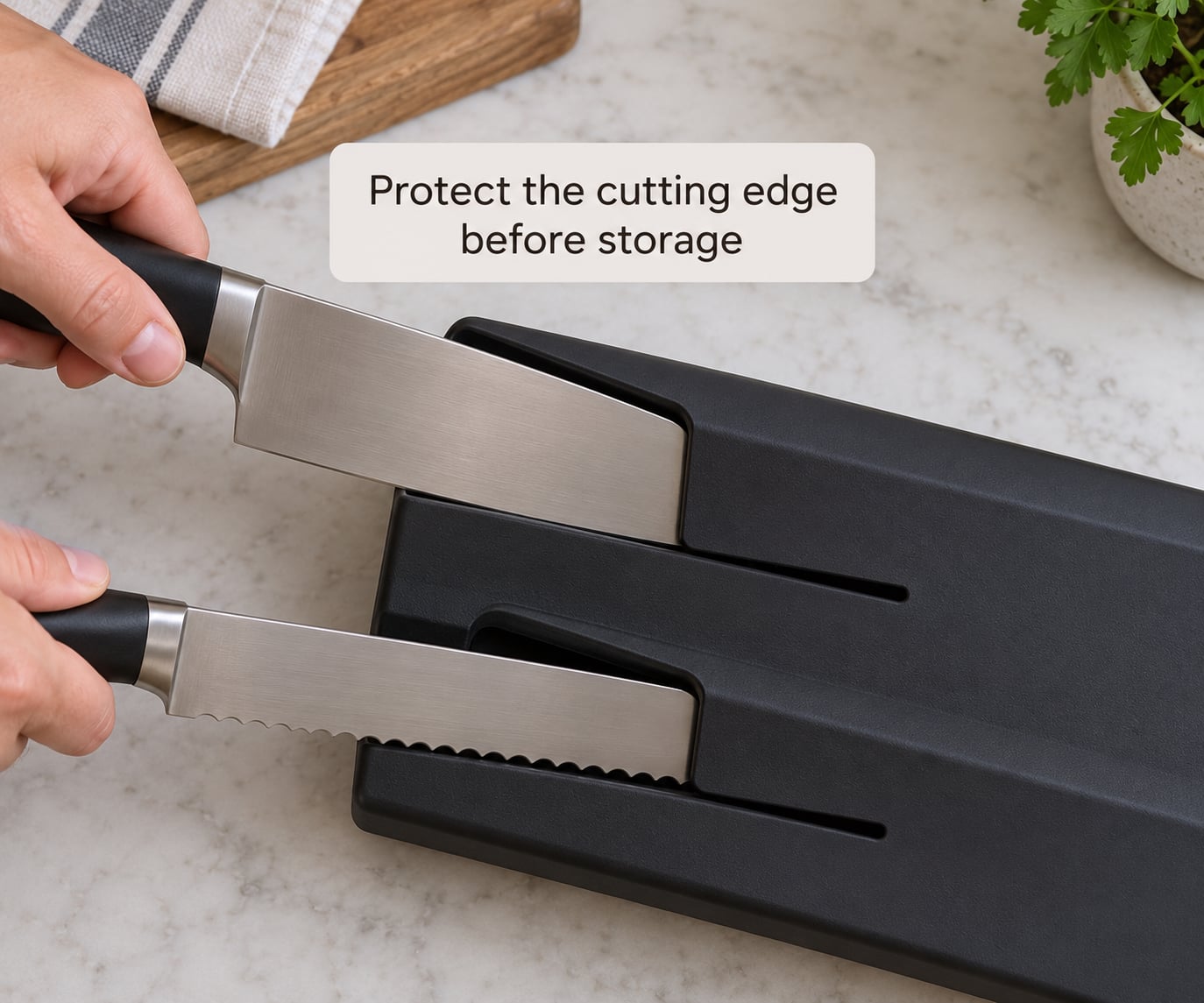Protect the cutting edge before storage
